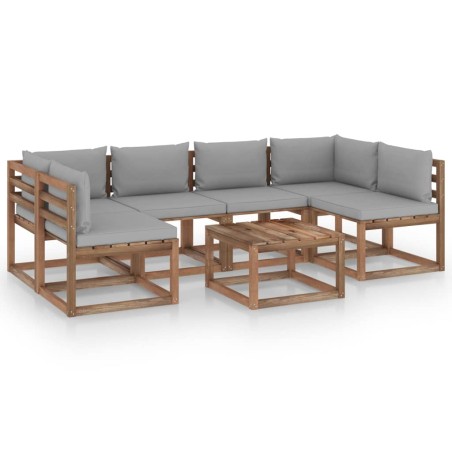 vidaXL 7-tlg. Garten-Lounge-Set aus Paletten mit Kissen Kiefernholz