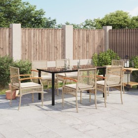 vidaXL 7-tlg. Garten-Essgruppe mit Kissen Beige Poly Rattan