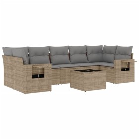 vidaXL 8-tlg. Garten-Sofagarnitur mit Kissen Beige Poly Rattan