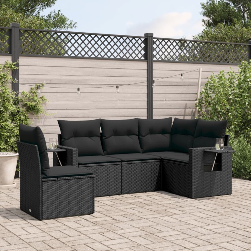 vidaXL 5-tlg. Garten-Sofagarnitur mit Kissen Schwarz Poly Rattan vidaXL 5-tlg. Garten-Sofagarnitur mit Kissen Schwarz Poly Rattan