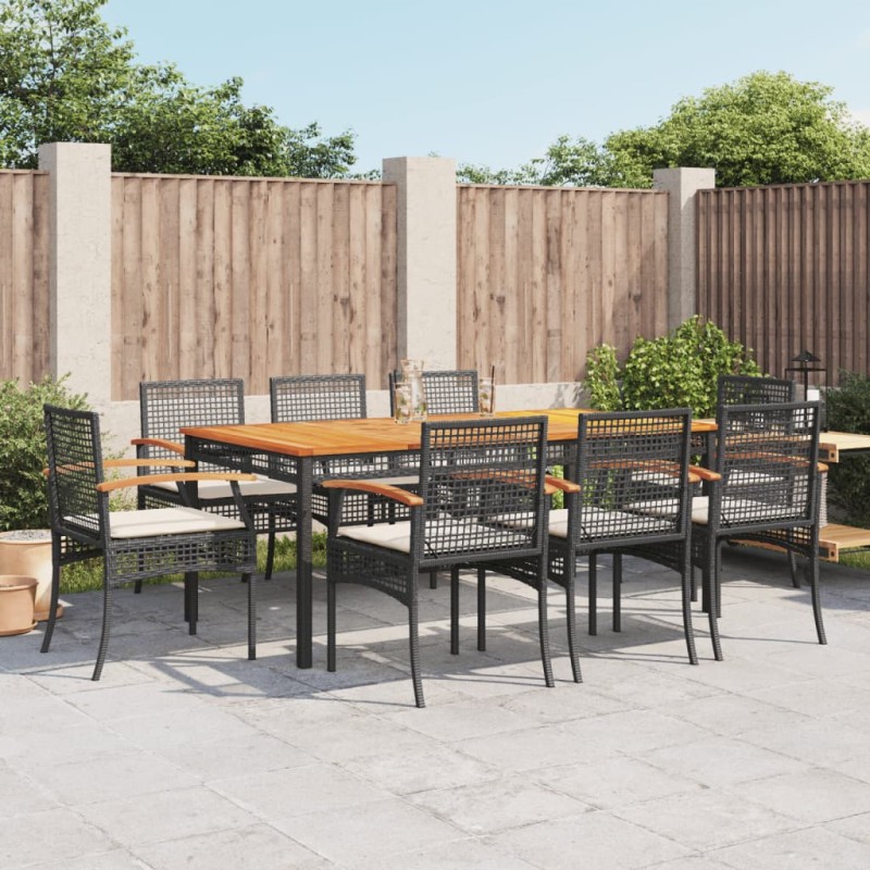 vidaXL 9-tlg. Garten-Essgruppe mit Kissen Schwarz Poly Rattan vidaXL 9-tlg. Garten-Essgruppe mit Kissen Schwarz Poly Rattan