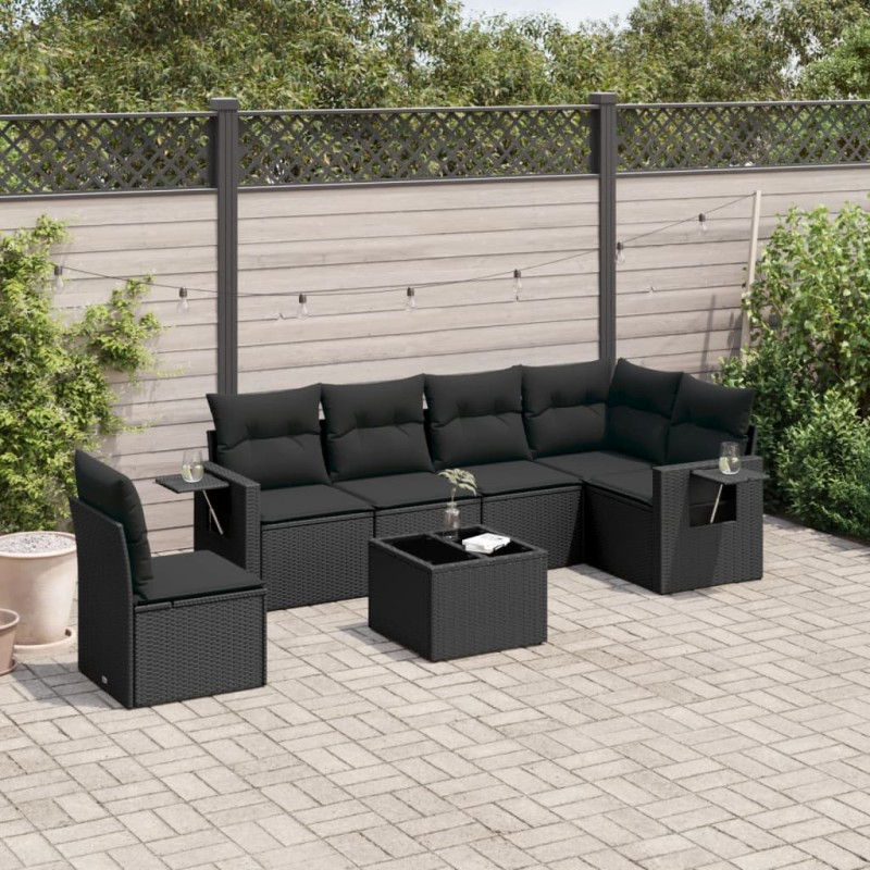 vidaXL 7-tlg. Garten-Sofagarnitur mit Kissen Schwarz Poly Rattan vidaXL 7-tlg. Garten-Sofagarnitur mit Kissen Schwarz Poly Rattan