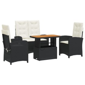 vidaXL 4-tlg. Garten-Essgruppe mit Kissen Schwarz Poly Rattan