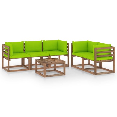 6-tlg. Garten-Lounge-Set mit Hellgrünen Kissen