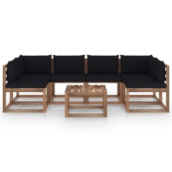 7-tlg. Garten-Lounge-Set aus Paletten mit Kissen Kiefernholz