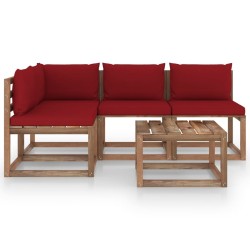 5-tlg. Garten-Lounge-Set mit Weinroten Kissen