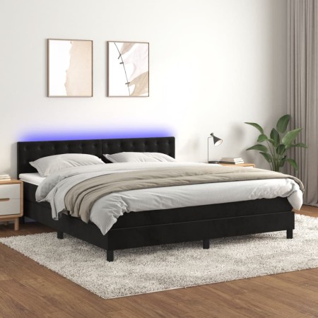 vidaXL Boxspringbett mit Matratze & LED Schwarz 180x200 cm Samt