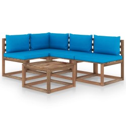 5-tlg. Garten-Lounge-Set mit Hellblauen Kissen