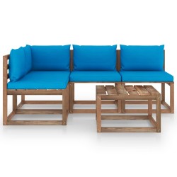 5-tlg. Garten-Lounge-Set mit Hellblauen Kissen