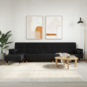 vidaXL Schlafsofa in L-Form Schwarz 271x140x70 cm Samt