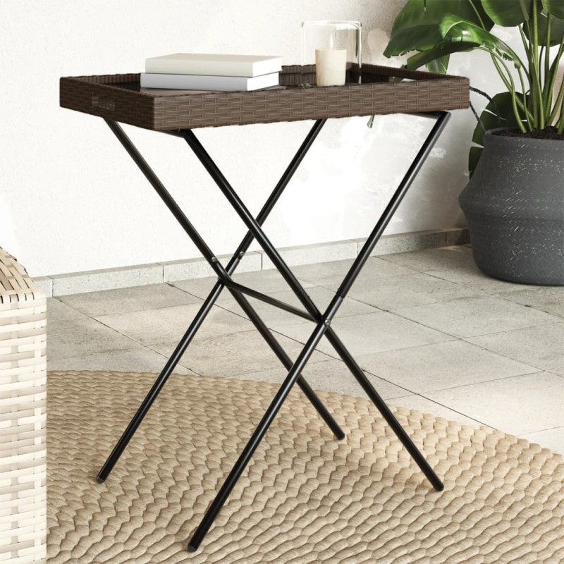 vidaXL Tabletttisch Klappbar Braun 65x40x75 cm Poly Rattan vidaXL Tabletttisch Klappbar Braun 65x40x75 cm Poly Rattan