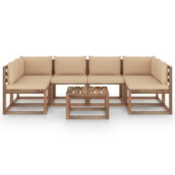 7-tlg. Garten-Lounge-Set aus Paletten mit Kissen Kiefernholz