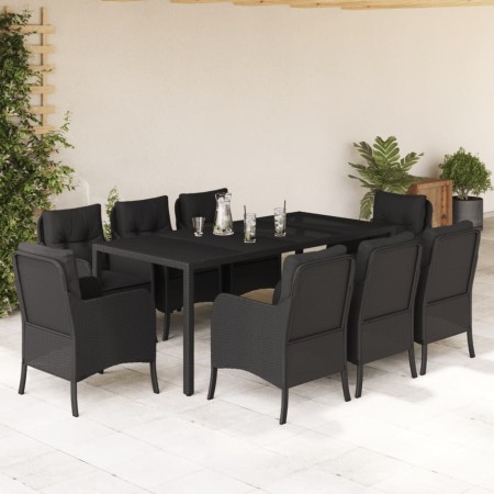vidaXL 9-tlg. Garten-Essgruppe mit Kissen Schwarz Poly Rattan