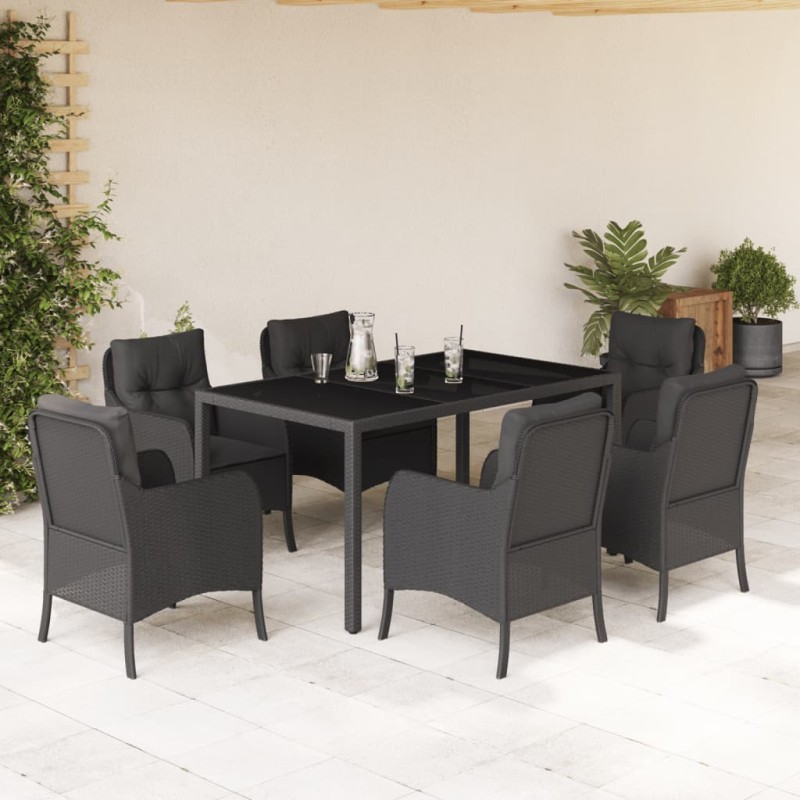vidaXL 7-tlg. Garten-Essgruppe mit Kissen Schwarz Poly Rattan vidaXL 7-tlg. Garten-Essgruppe mit Kissen Schwarz Poly Rattan