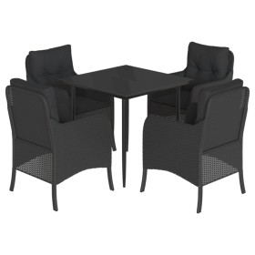 vidaXL 5-tlg. Garten-Essgruppe mit Kissen Schwarz Poly Rattan