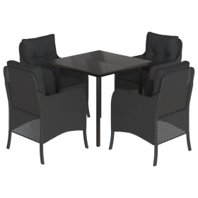 vidaXL 5-tlg. Garten-Essgruppe mit Kissen Schwarz Poly Rattan