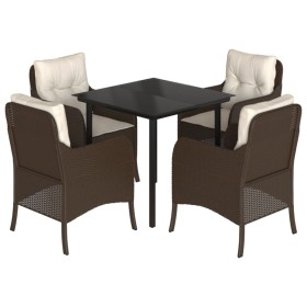 vidaXL 5-tlg. Garten-Essgruppe mit Kissen Braun Poly Rattan