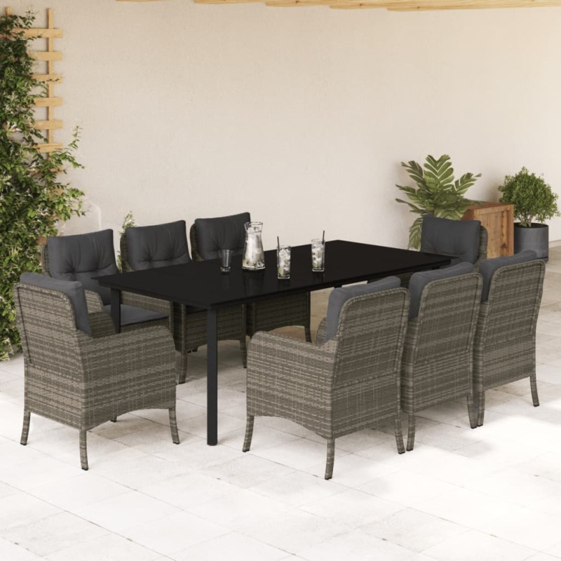 vidaXL 9-tlg. Garten-Essgruppe mit Kissen Grau Poly Rattan vidaXL 9-tlg. Garten-Essgruppe mit Kissen Grau Poly Rattan