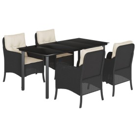 vidaXL 5-tlg. Garten-Essgruppe mit Kissen Schwarz Poly Rattan
