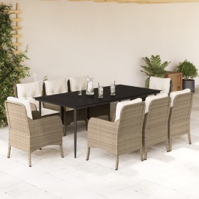 vidaXL 9-tlg. Garten-Essgruppe mit Kissen Beige Poly Rattan