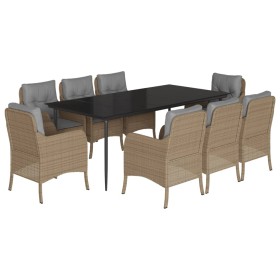 vidaXL 9-tlg. Garten-Essgruppe mit Kissen Beige Poly Rattan