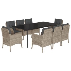 vidaXL 9-tlg. Garten-Essgruppe mit Kissen Hellgrau Poly Rattan