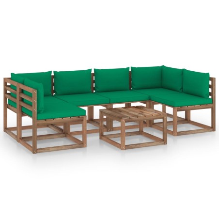 7-tlg. Garten-Lounge-Set aus Paletten mit Kissen Kiefernholz