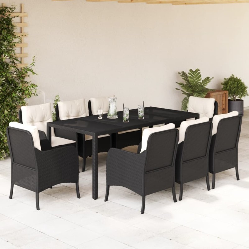 vidaXL 9-tlg. Garten-Essgruppe mit Kissen Schwarz Poly Rattan vidaXL 9-tlg. Garten-Essgruppe mit Kissen Schwarz Poly Rattan