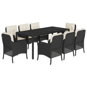 vidaXL 9-tlg. Garten-Essgruppe mit Kissen Schwarz Poly Rattan