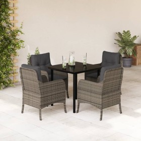 vidaXL 5-tlg. Garten-Essgruppe mit Kissen Grau Poly Rattan