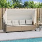 vidaXL Sonnenliege mit Dach und Kissen Beige Poly Rattan vidaXL Sonnenliege mit Dach und Kissen Beige Poly Rattan
