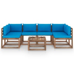 vidaXL 7-tlg. Garten-Lounge-Set aus Paletten mit Kissen Kiefernholz