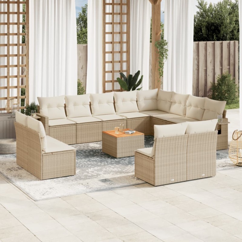 vidaXL 13-tlg. Garten-Sofagarnitur mit Kissen Beige Poly Rattan vidaXL 13-tlg. Garten-Sofagarnitur mit Kissen Beige Poly Rattan