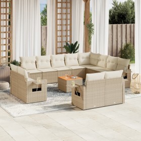 vidaXL 13-tlg. Garten-Sofagarnitur mit Kissen Beige Poly Rattan