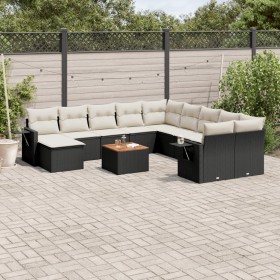 vidaXL 12-tlg. Garten-Sofagarnitur mit Kissen Schwarz Poly Rattan