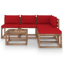 6-tlg. Garten-Lounge-Set aus Paletten mit Kissen Kiefernholz