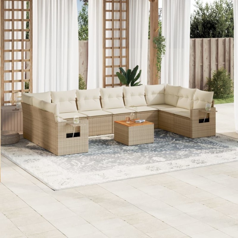 vidaXL 11-tlg. Garten-Sofagarnitur mit Kissen Beige Poly Rattan vidaXL 11-tlg. Garten-Sofagarnitur mit Kissen Beige Poly Rattan