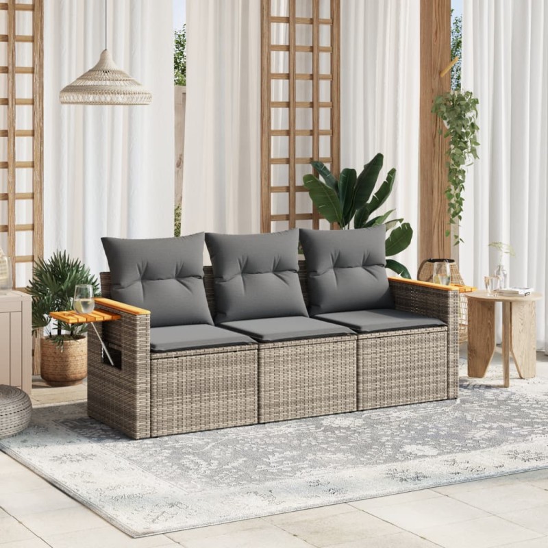 vidaXL 3-tlg. Garten-Sofagarnitur mit Kissen Grau Poly Rattan vidaXL 3-tlg. Garten-Sofagarnitur mit Kissen Grau Poly Rattan