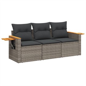 vidaXL 3-tlg. Garten-Sofagarnitur mit Kissen Grau Poly Rattan