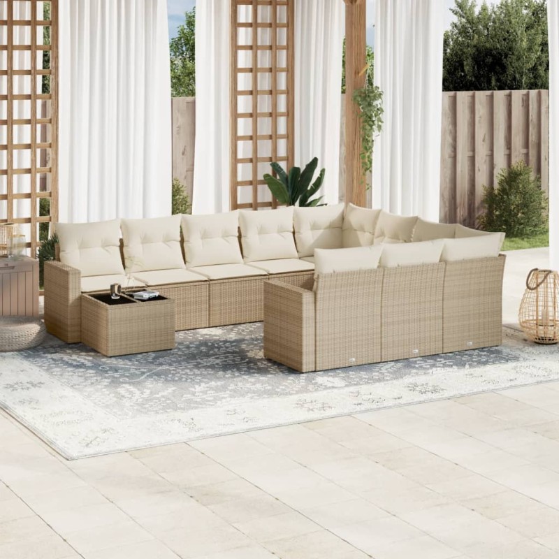 vidaXL 11-tlg. Garten-Sofagarnitur mit Kissen Beige Poly Rattan vidaXL 11-tlg. Garten-Sofagarnitur mit Kissen Beige Poly Rattan