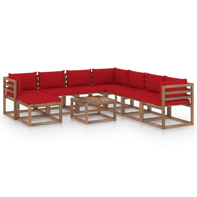 9-tlg. Garten-Lounge-Set mit Kissen Rot 9-tlg. Garten-Lounge-Set mit Kissen Rot