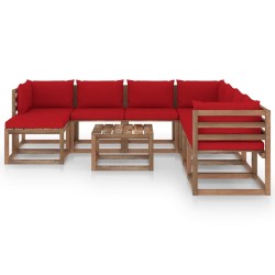 9-tlg. Garten-Lounge-Set mit Kissen Rot