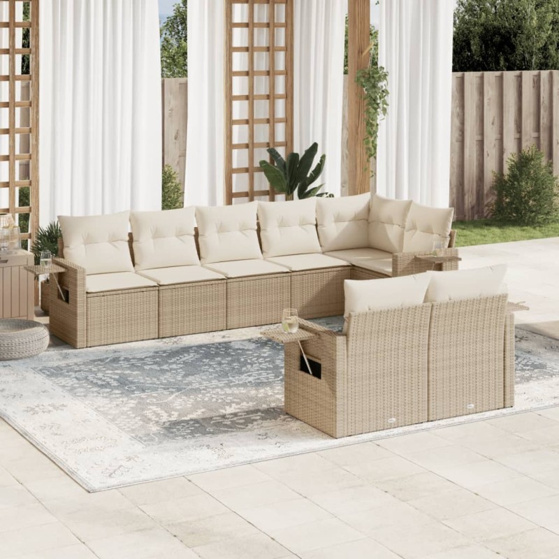 vidaXL 8-tlg. Garten-Sofagarnitur mit Kissen Beige Poly Rattan vidaXL 8-tlg. Garten-Sofagarnitur mit Kissen Beige Poly Rattan