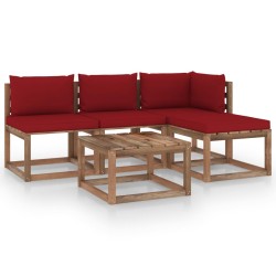 5-tlg. Garten-Lounge-Set aus Paletten mit Kissen Kiefernholz