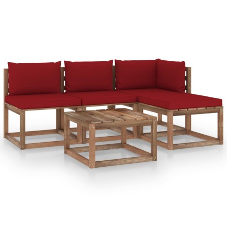 5-tlg. Garten-Lounge-Set aus Paletten mit Kissen Kiefernholz