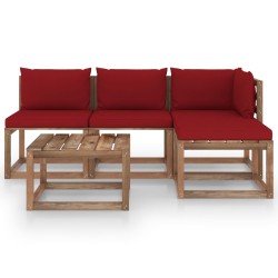 5-tlg. Garten-Lounge-Set aus Paletten mit Kissen Kiefernholz