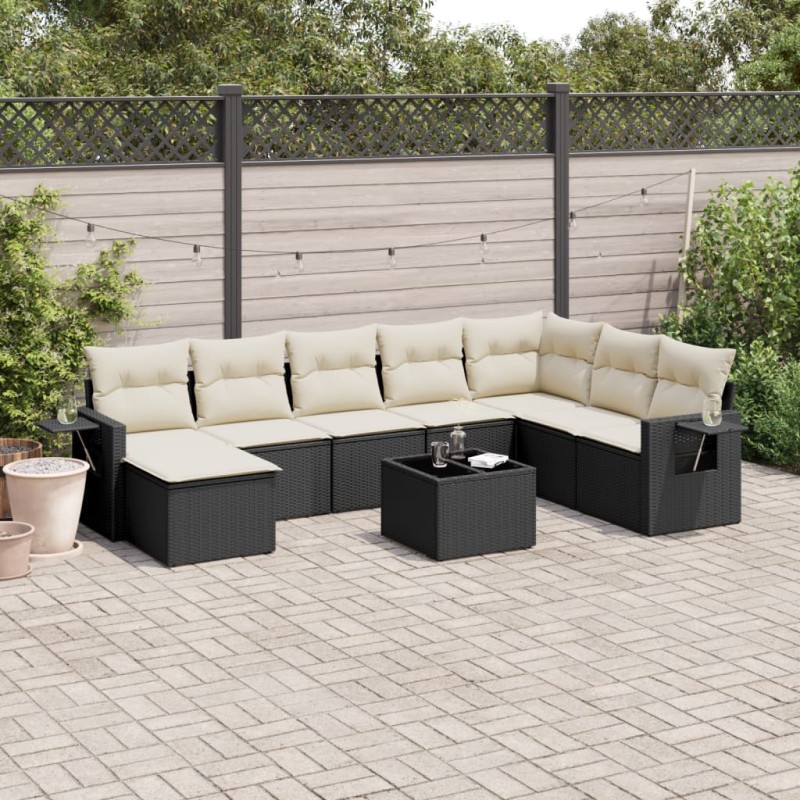 vidaXL 9-tlg. Garten-Sofagarnitur mit Kissen Schwarz Poly Rattan vidaXL 9-tlg. Garten-Sofagarnitur mit Kissen Schwarz Poly Rattan