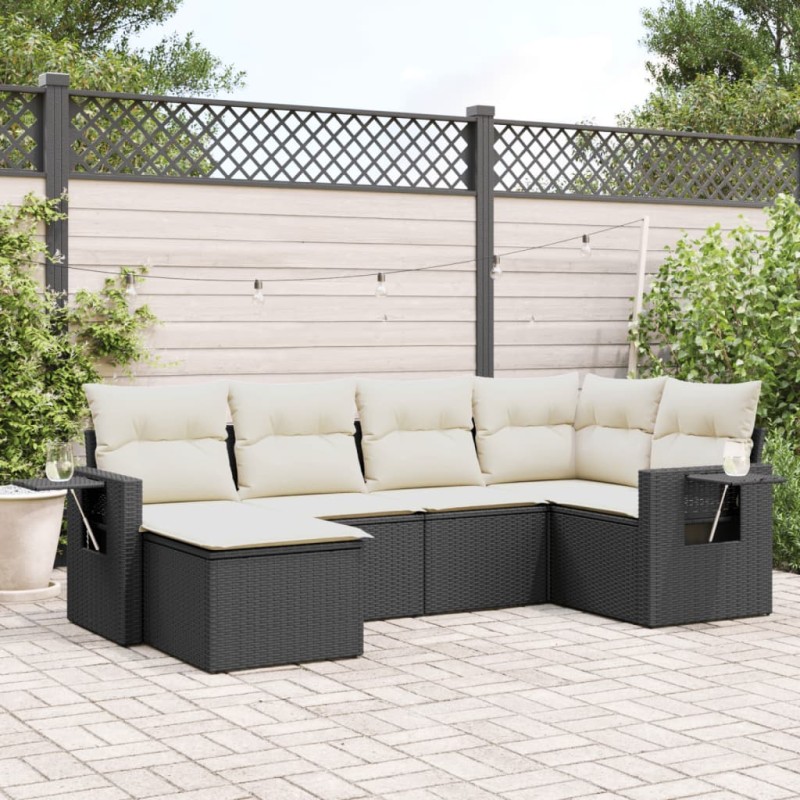 vidaXL 6-tlg. Garten-Sofagarnitur mit Kissen Schwarz Poly Rattan vidaXL 6-tlg. Garten-Sofagarnitur mit Kissen Schwarz Poly Rattan