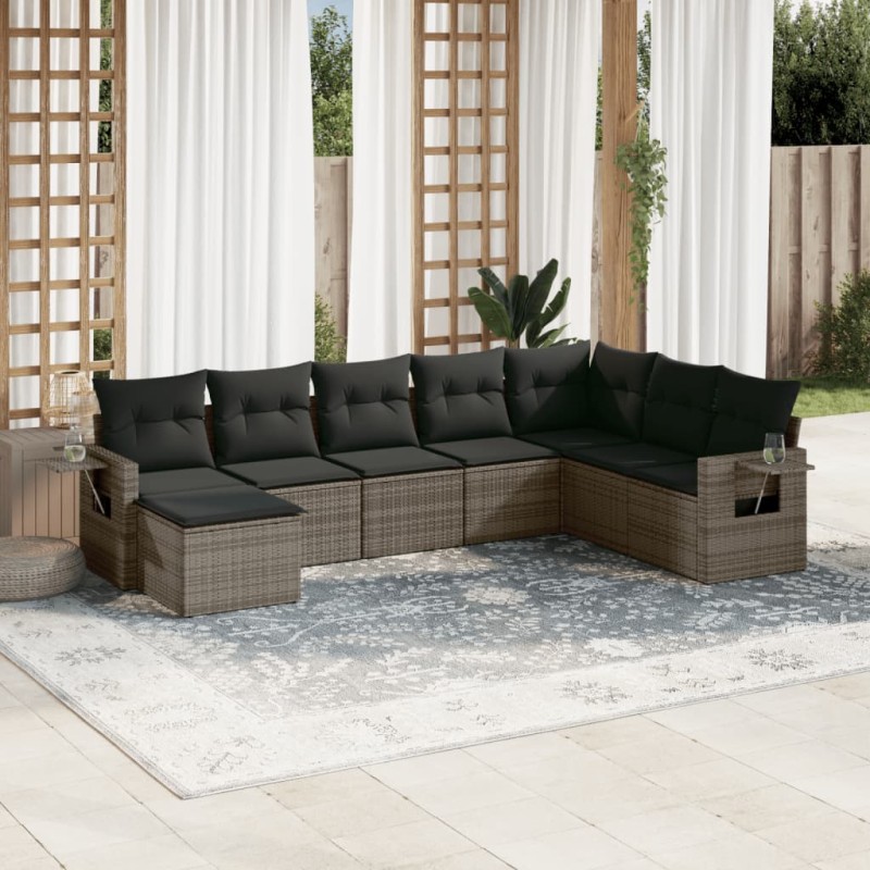 vidaXL 8-tlg. Garten-Sofagarnitur mit Kissen Grau Poly Rattan vidaXL 8-tlg. Garten-Sofagarnitur mit Kissen Grau Poly Rattan