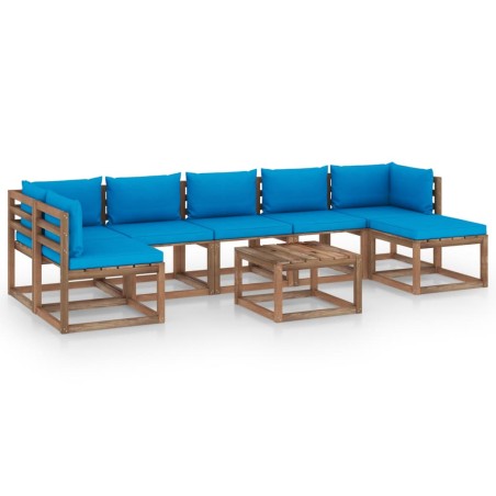 8-tlg. Garten-Lounge-Set mit Kissen in Hellblau